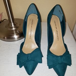 Teal heels with bow